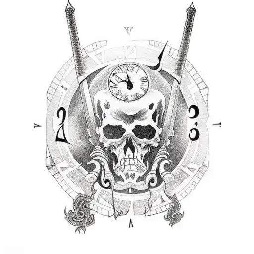 Death Holding Scythe And Clock