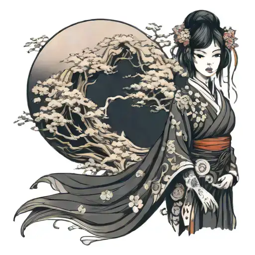 Dark And Mysterious Girl With A Long Dress Standing