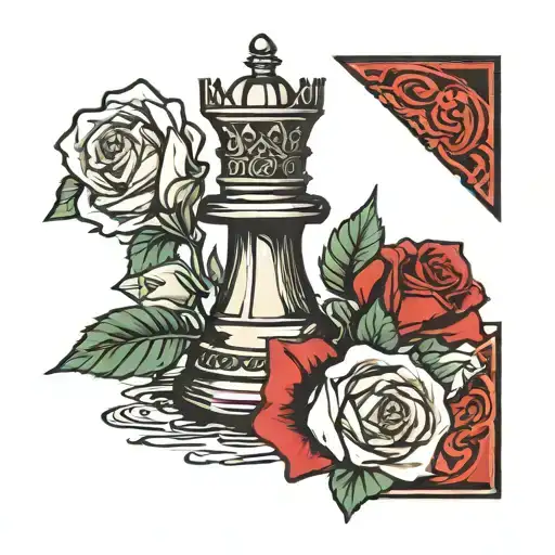 Queen Chess Piece With Single Rose Behind It