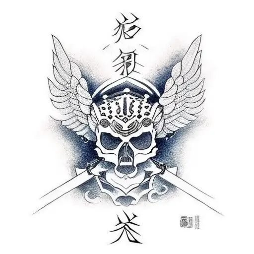 Crow With Open Wings And Skull