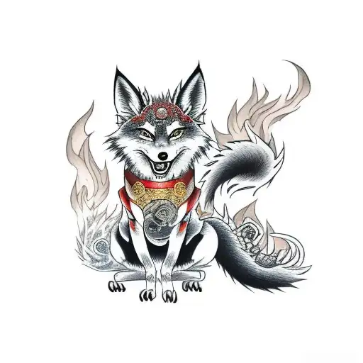 Kitsune Walking With Smoke And Fire