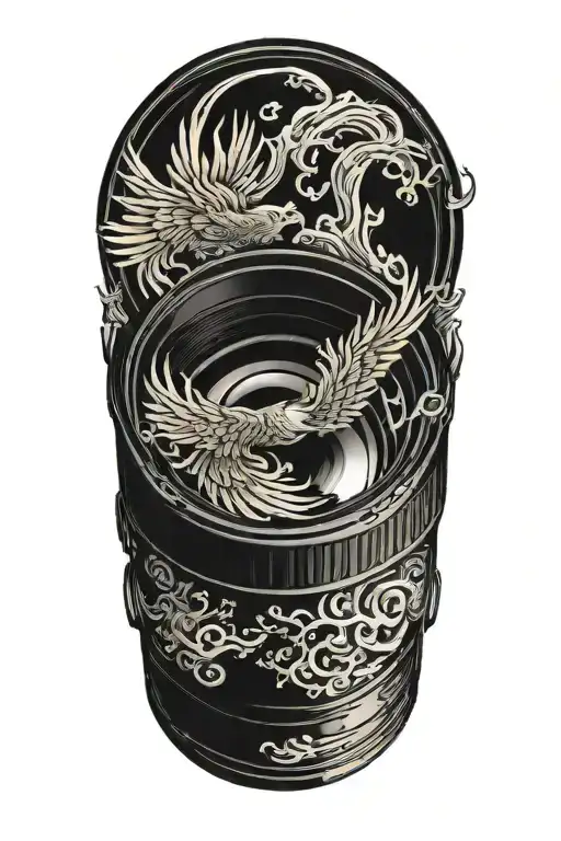 Phoenix Rising From Flames Of A Camera Lens Morphing