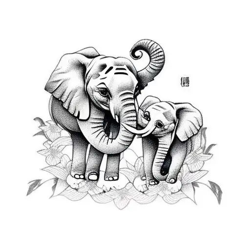 Mother And Baby Elephant Head