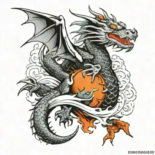 Dragon Catching A Fish In Claws