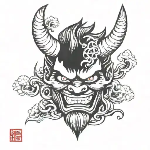 One Mask With Akuma Symbol Intertwined