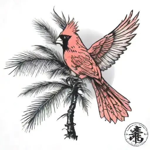 Cardinal Flying And Palm Tree