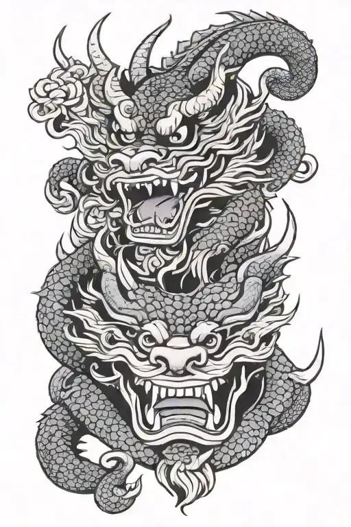 Japanese Style Mask Cut In Half And With A Japanese Style Dragon