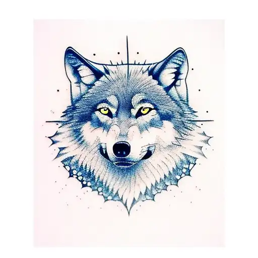 Wolf Mit Bunten Augen Mond Wald Kirche Berg