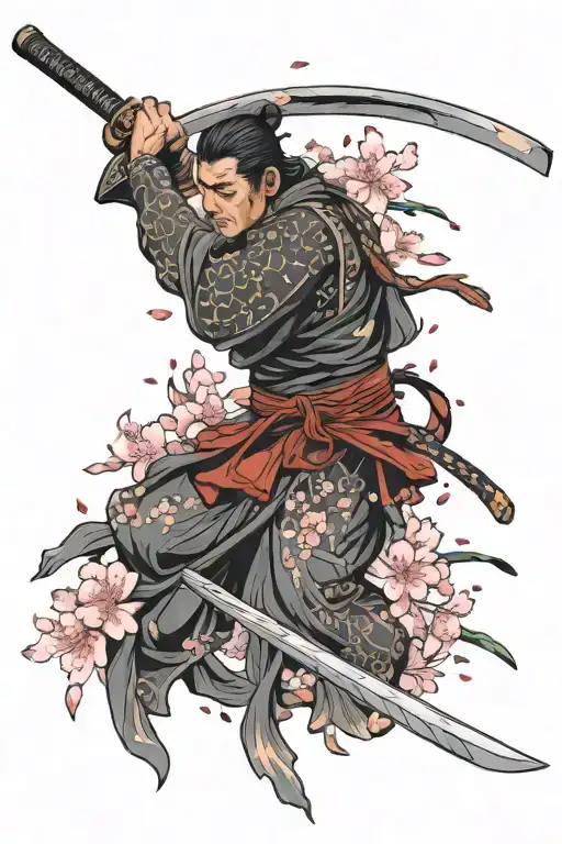 Shogun Katana With Sakura Petals And
