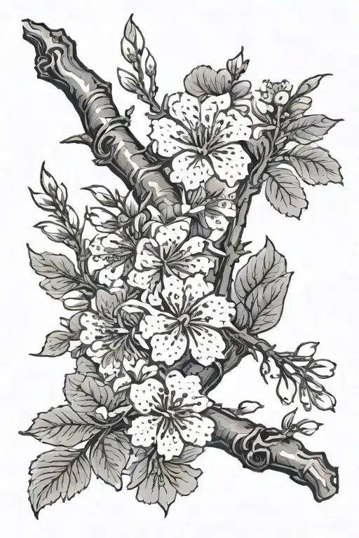 Cherry Blossom Branche Fine Line Detailing Surrounded