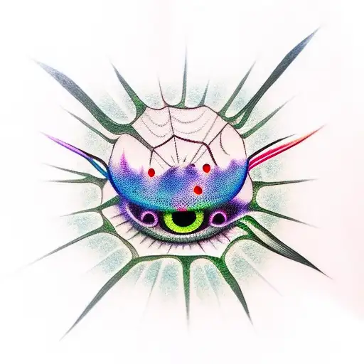 Surreal Colored Spider Surrounded With Eyes And Butterflies