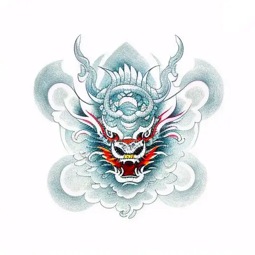 A Tattoo With A Head Of Butterfly And A Body Of A Chinese Dragon
