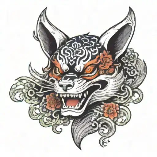 Japanes Mask Kitsune Six Tale Color