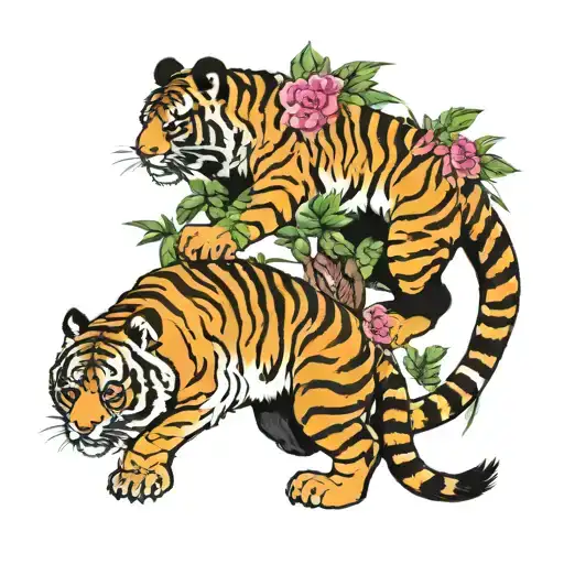 Panda And Tiger With Flora Back Piece