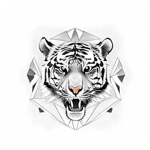 A Tiger And Carp Intertwined With Diamond Elements