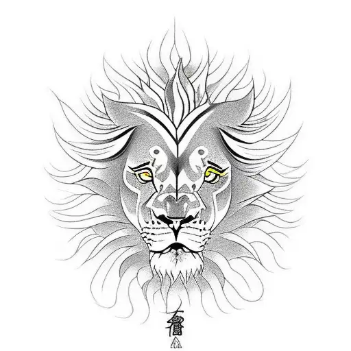 Lion Head With Fire And The Sun