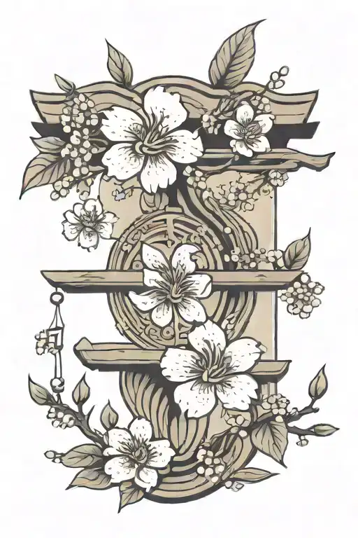 A Minimalist Tattoo Design Of The Libra And Scorpio Signs Intertwined With A Cherry Blossom