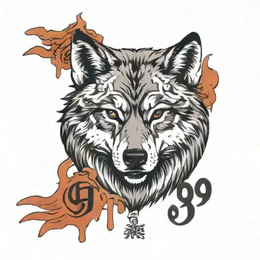 Wolf With 999 Written In A Layered Fascion Across The Wolf Face With A Juice Wrld Themed Background