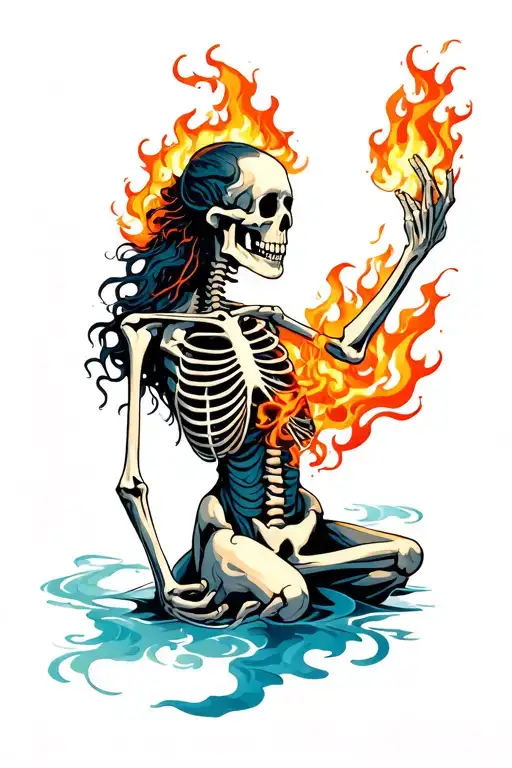 Flaming Skeleton Reaching Towards