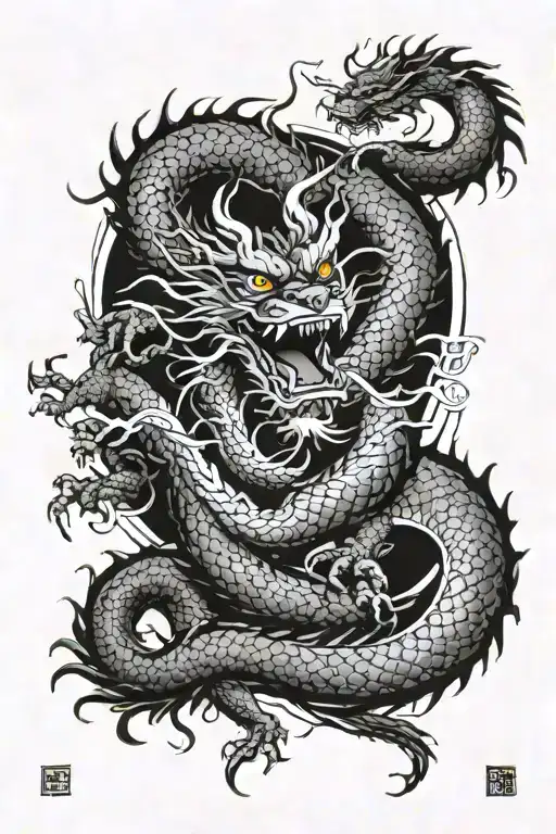 Japanese Dragon And Temple Surrounded