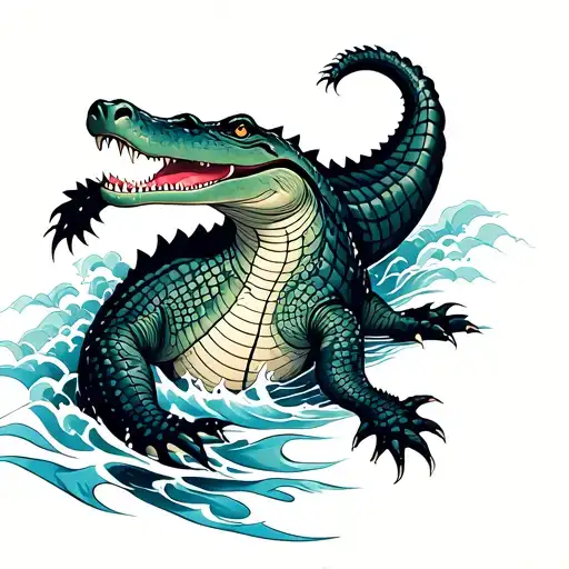 Alligator With Water Waves
