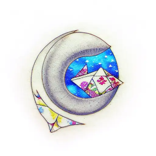 Crescent Moon With Origami Crane