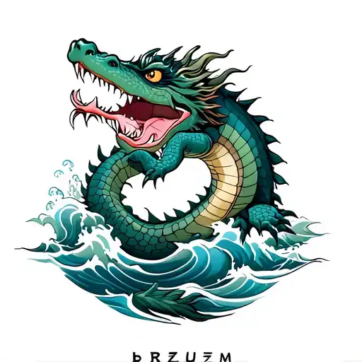 Dragon Alligator With Water Waves