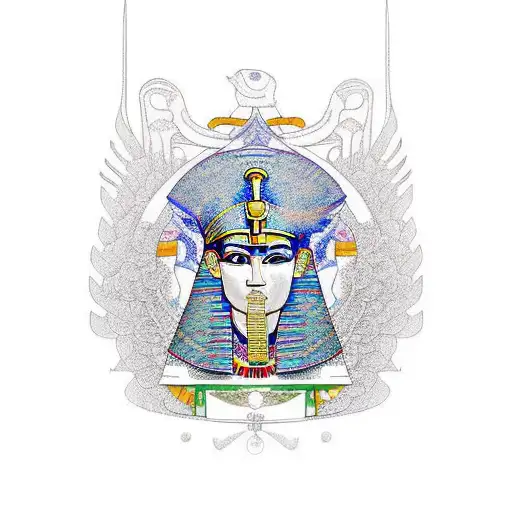 A Tattoo Design Combining Elements Of Egyptian History And Music