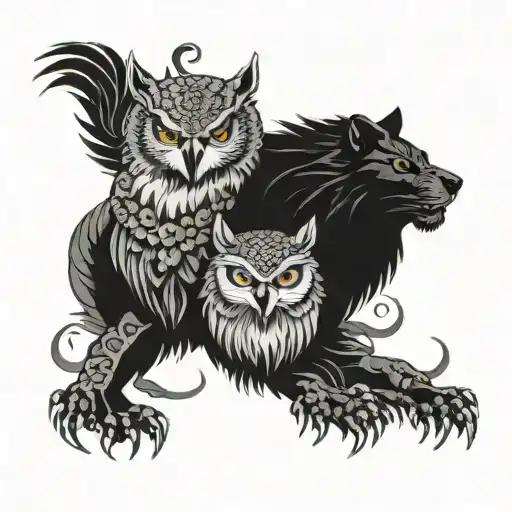 Owl Wolf And Lion Surrounded