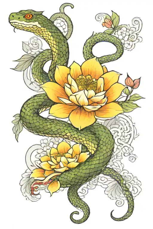 Eternity Snake Figure 8 On Lotus Flowers Growing