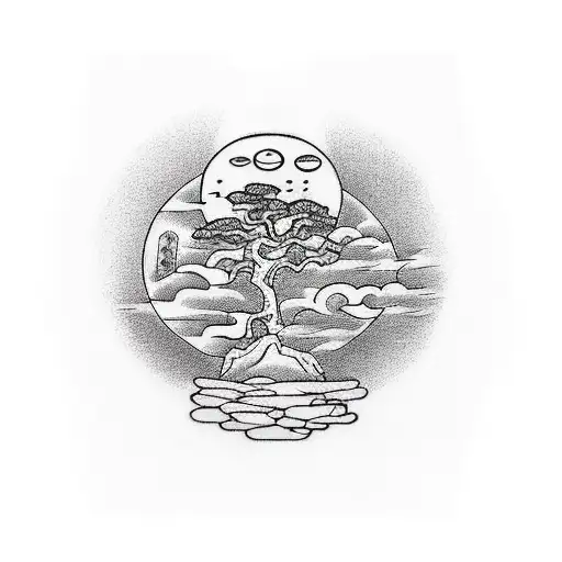 Cross With A Bonsai Tree A Moon And 3 Angel For The Arm