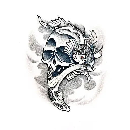 Skull With Koi Fish