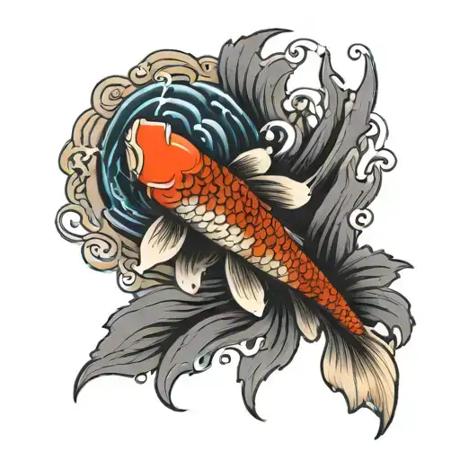 Koi Fish Swimming Upstream