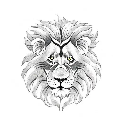 Lion Head Looking Forward With Human Twins On Sides