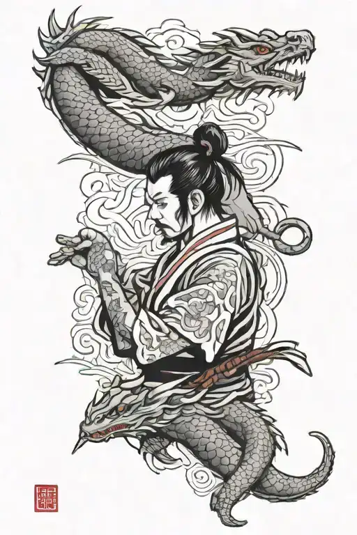 Samurai And Dragon Around The Hand