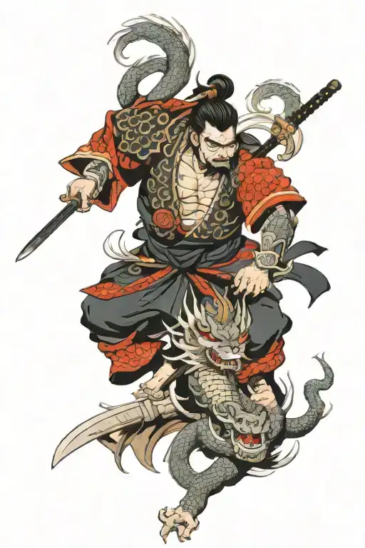 Japanese Dragon Warrior Samurai Warrior Surrounded