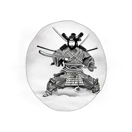 Realistic Samurai Warrior With A Dog Companion