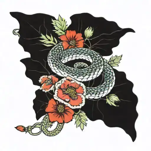 Snake In Poppy Flowers Growing