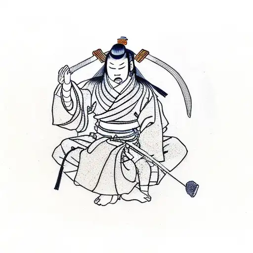 Samurai Meditating In Garden