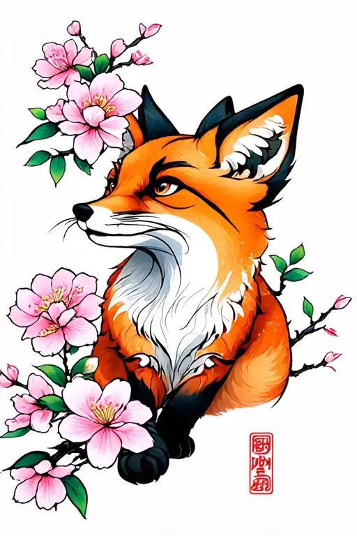 Fox And Sakura Blossom