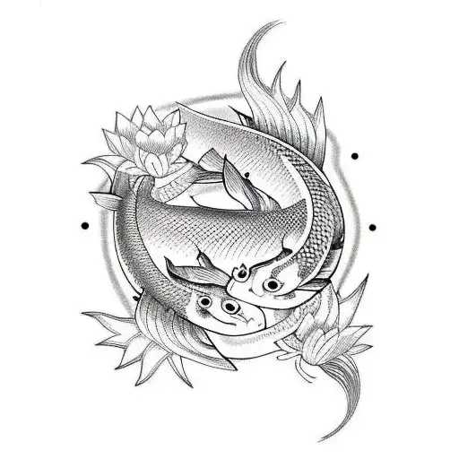 Koi Fish With Lotus Flower Background Shoulder Piece