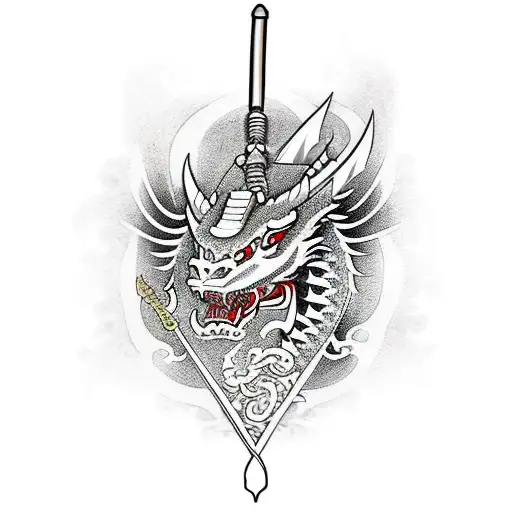 Samurai Sword With Dragon Head And Cherry Blossums