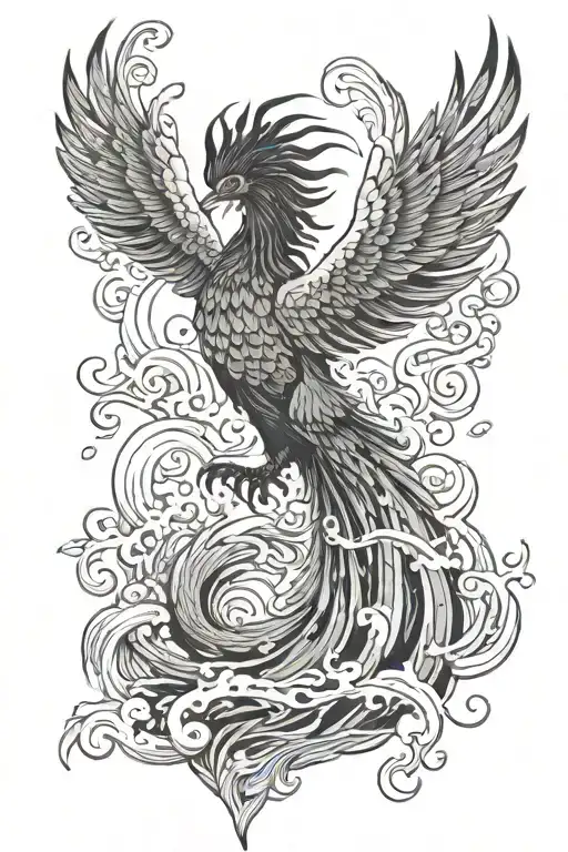 A Japanese Phoenix With A Huge Burning Sun Upon Him