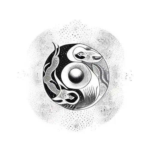 Ying Yang Formed With Fish Seen As Planet With Tree