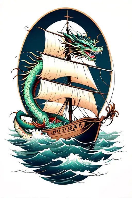 Dragon Wrapped Around A Sail Boat