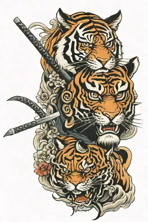 Samurai Mask And Tiger Head