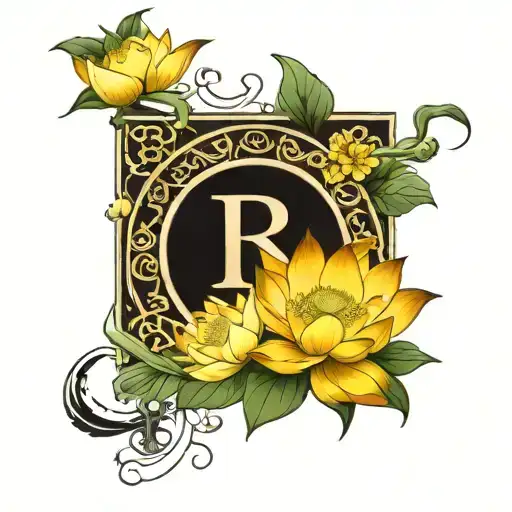 Lotus Flower And Snow Drop Flower Combined With Letter R