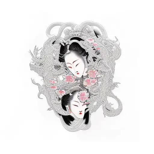 Intertwining Female Figures In A Passionate Embrace