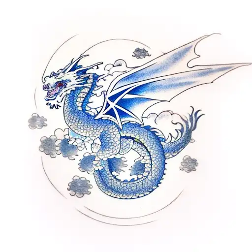 Dragon With Clouds And Stars