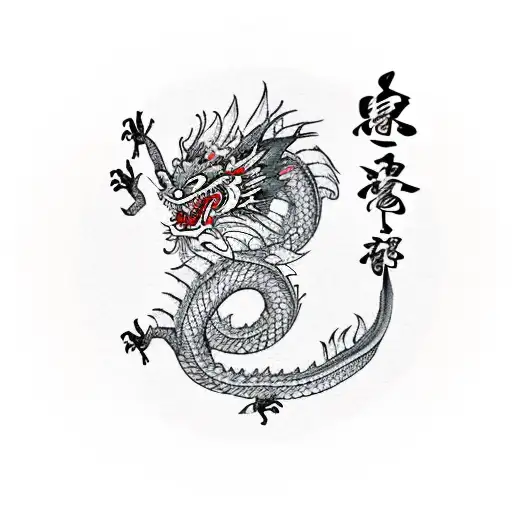 Chinese Dragon Holding A Tablet With The Japanese Sign For Dragon With A Crab Holding Onto Its Horn